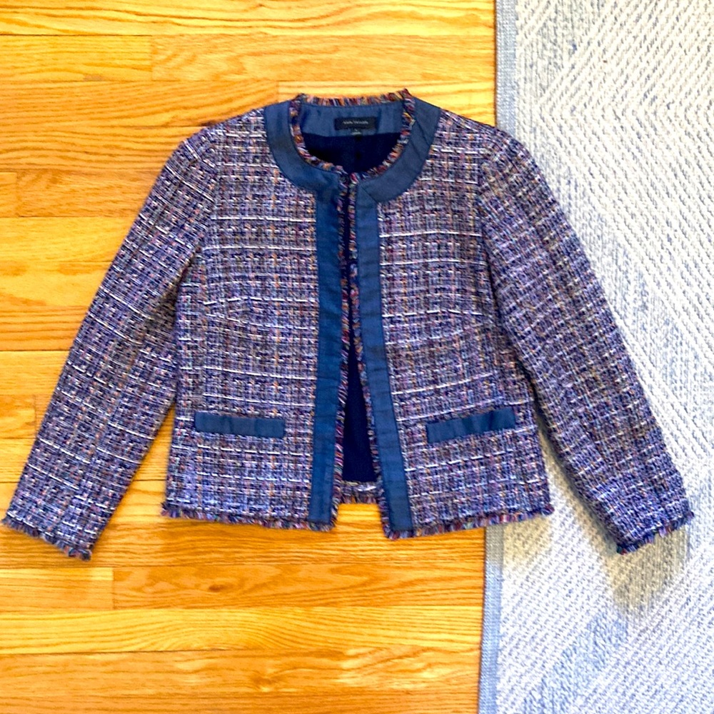 Ann Taylor Tweed Blue-Multicolor Blazer, Size 4